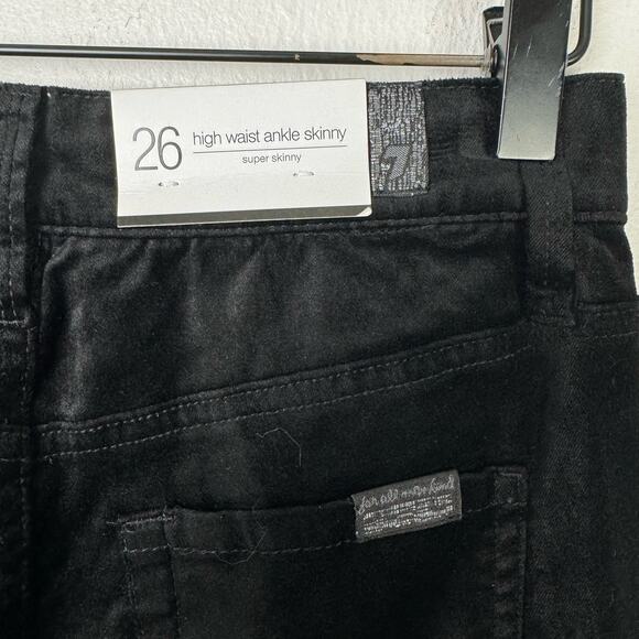 7 for all Mankind NWT Black Velvet High Waist Ankle Skinny Exposed Button Pants - Picture 6 of 9